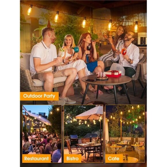 25FT Outdoor String Lights, Patio Lights with 10+1 LED Dimmable Waterproof - Picture 6 of 7